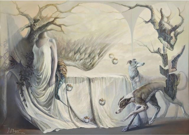 J. MARI SURREALIST OIL PAINTING,