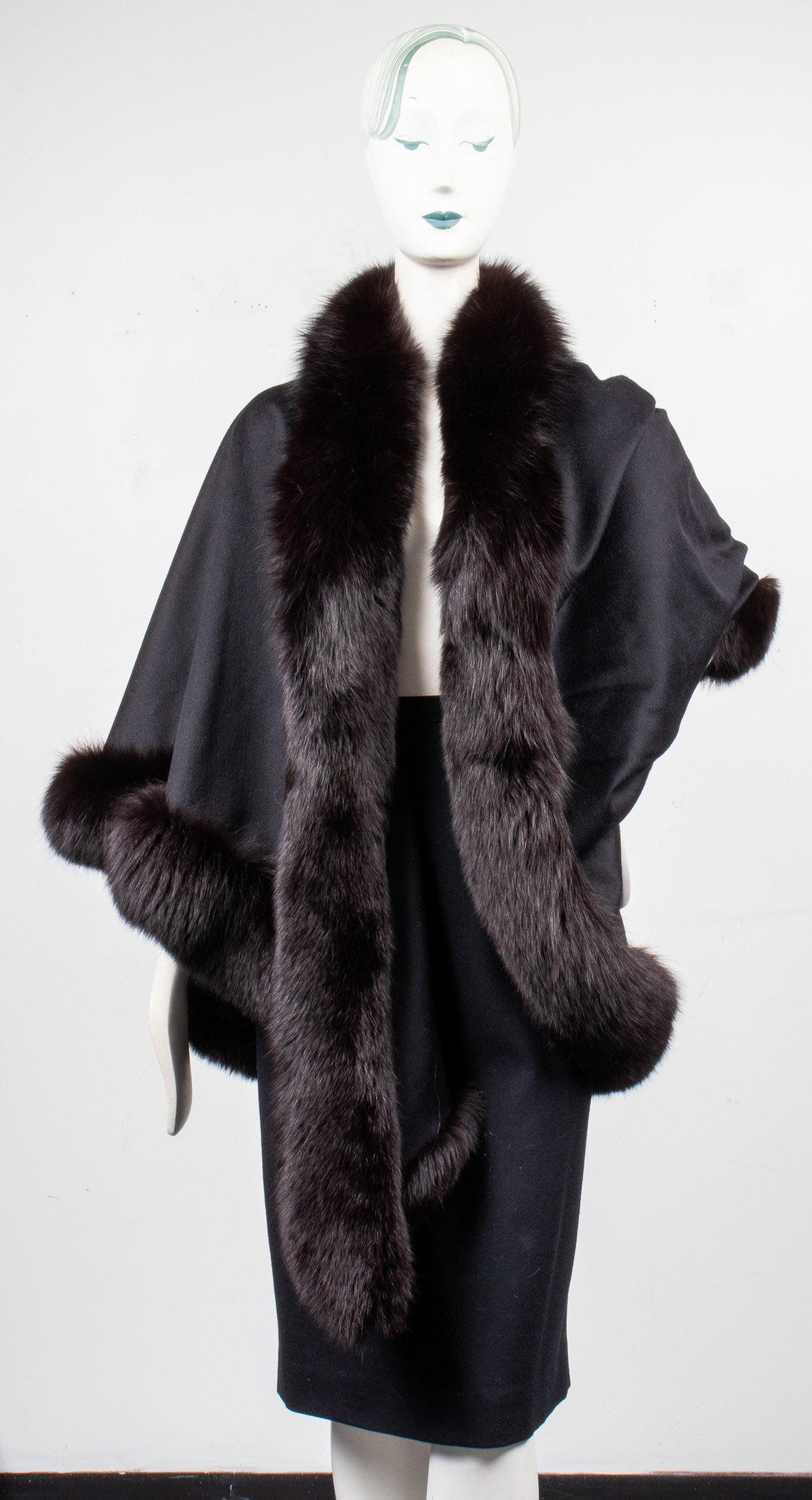 J MENDEL BLACK FOX FUR TRIMMED