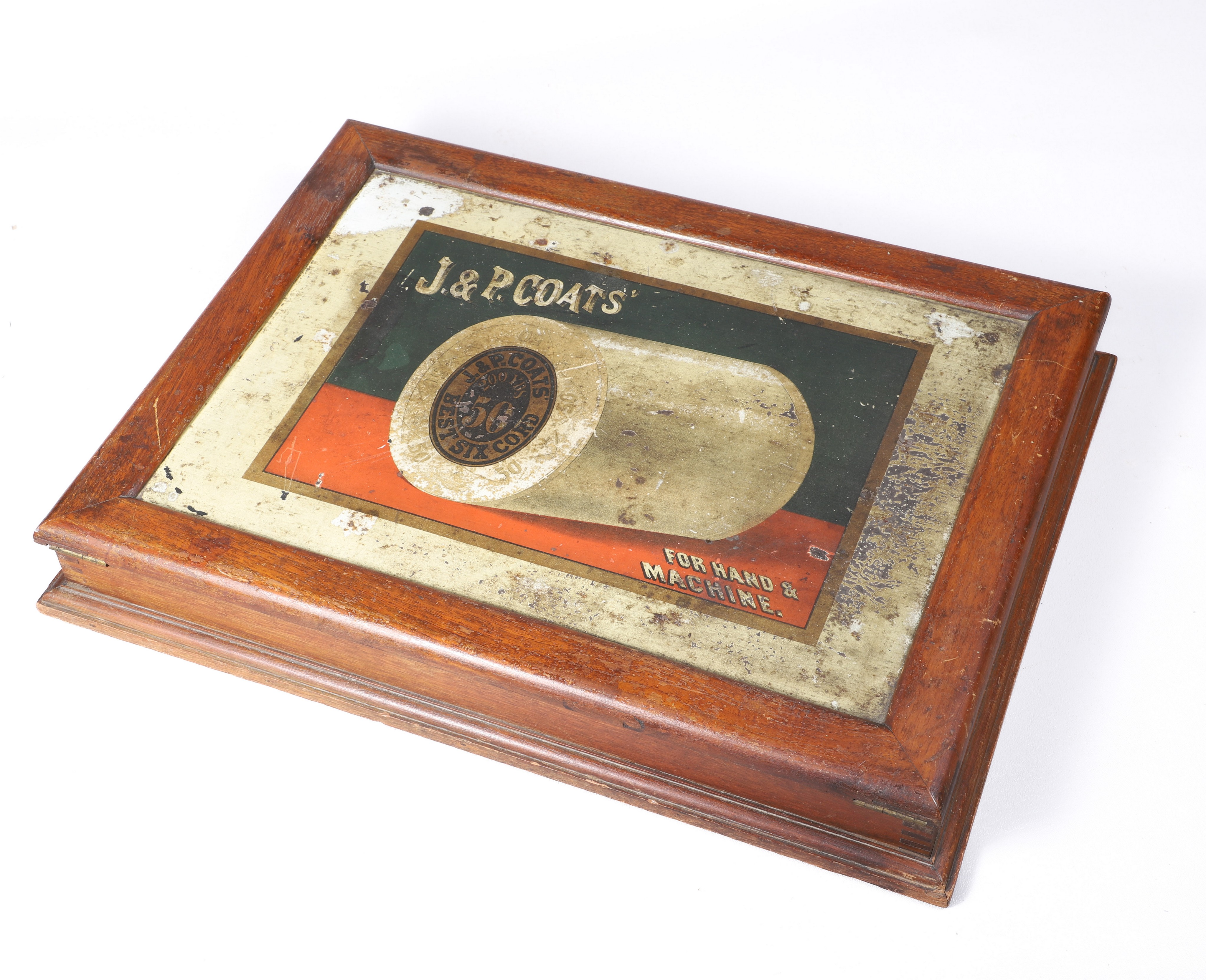 J & P Coats oak tabletop spool