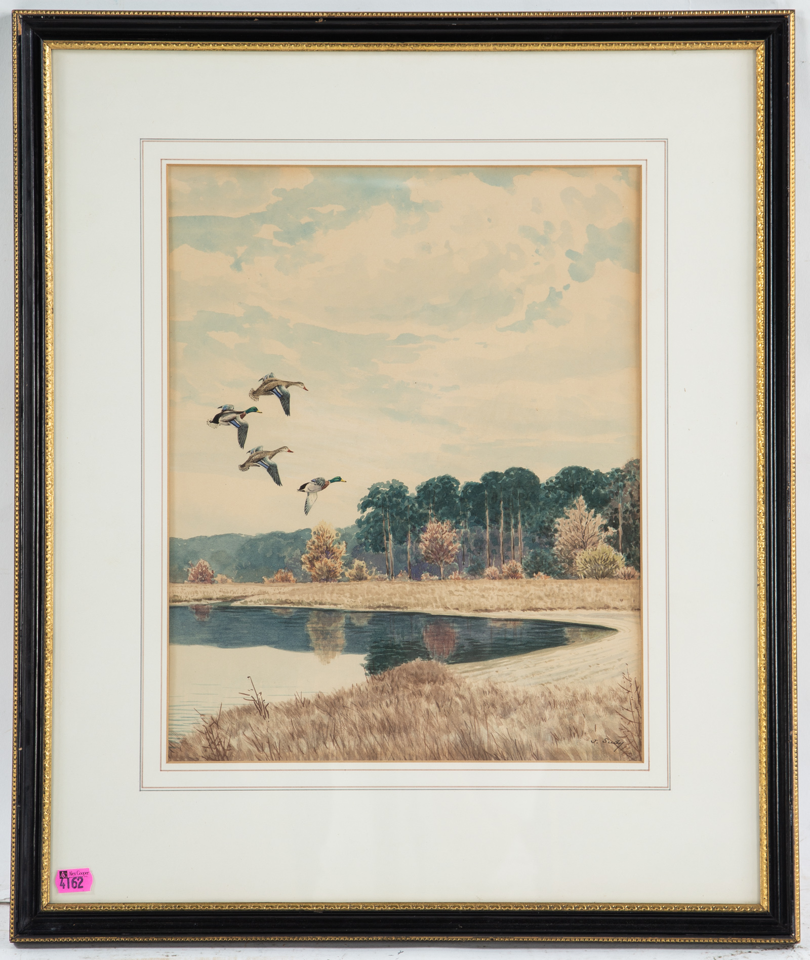 J. SUDY. DUCKS FLYING OVER A MARSH,