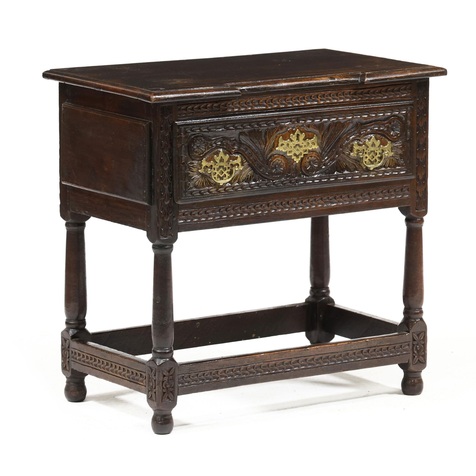 JACOBEAN CARVED OAK ONE DRAWER