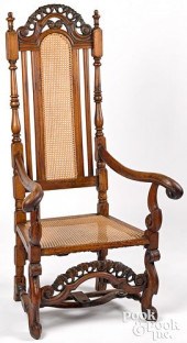 JACOBEAN CARVED WALNUT ARMCHAI