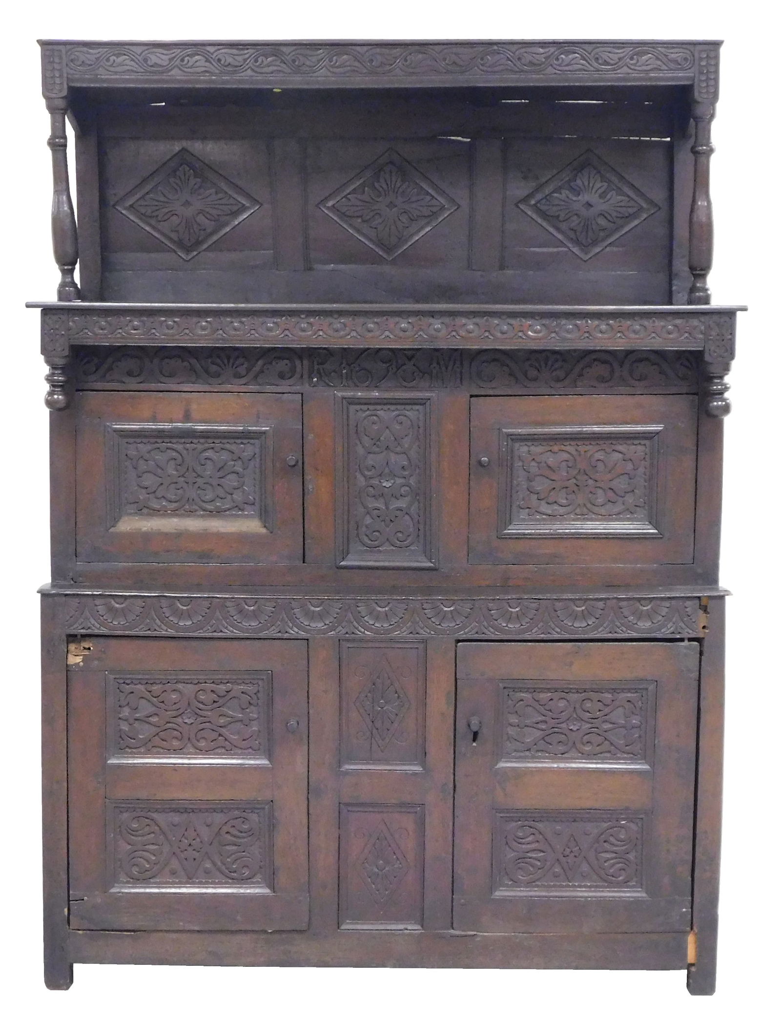 JACOBEAN COURT CUPBOARD, ENGLISH,