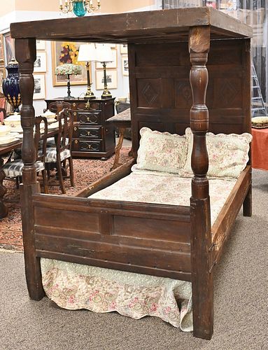 JACOBEAN OAK CANOPY BED, HAVING