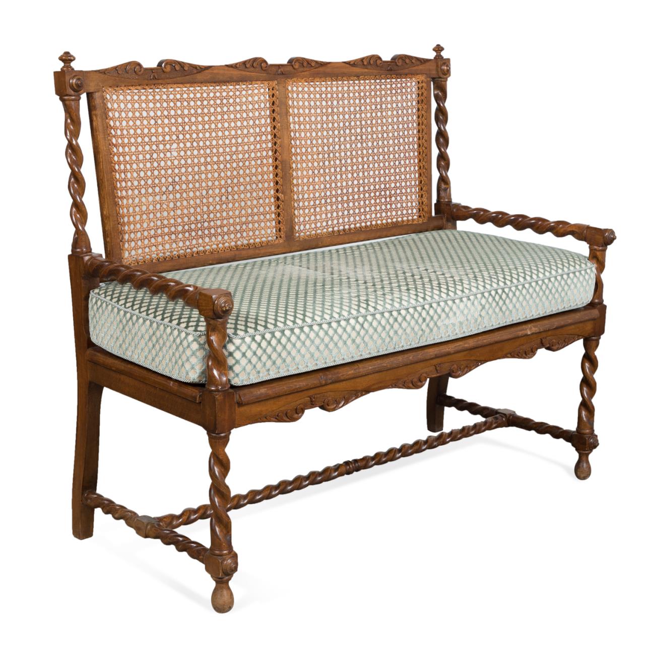 JACOBEAN STYLE CANE BACK OAK SETTEE