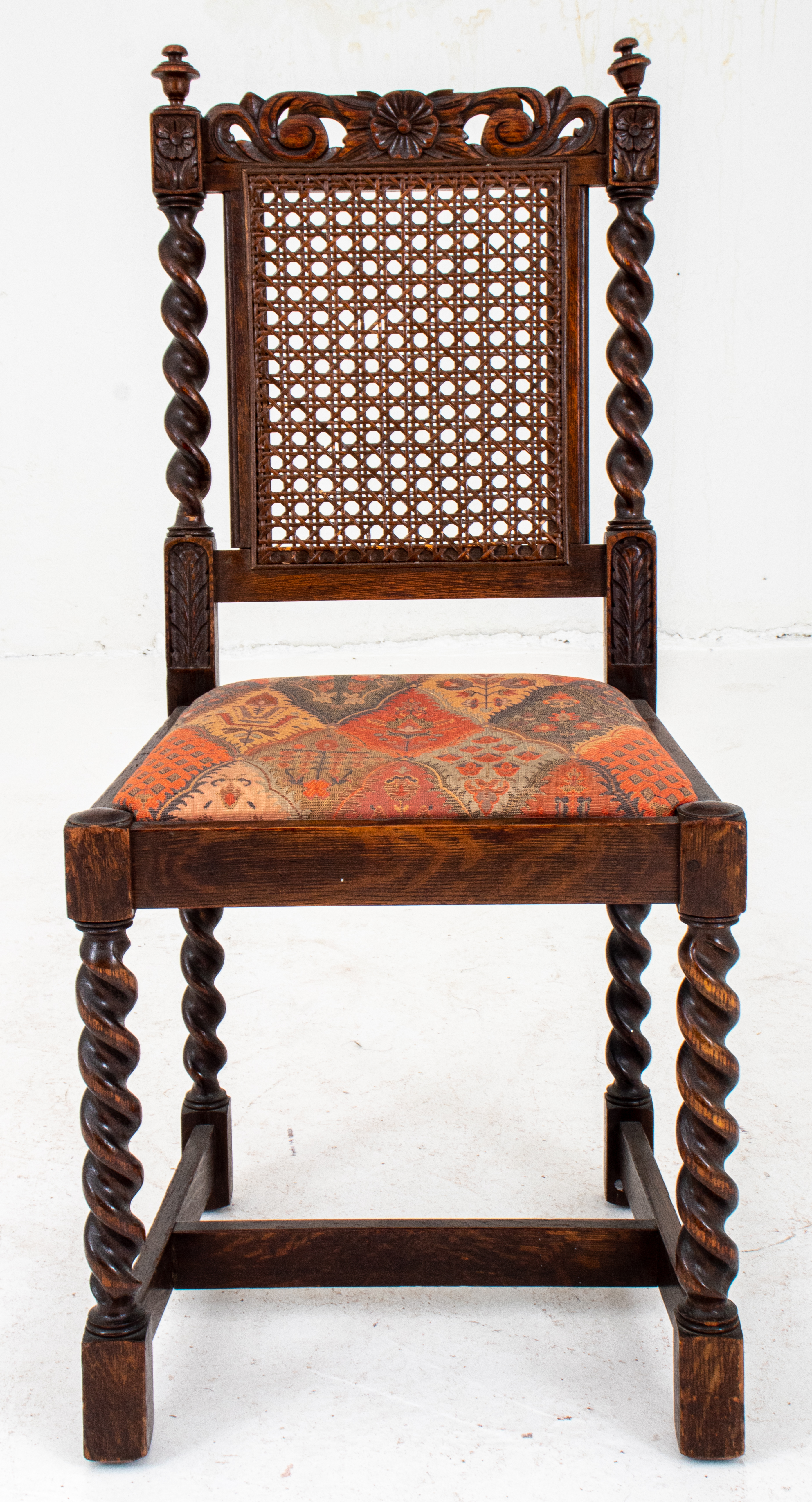 JACOBEAN STYLE CANED OAK SIDE CHAIR
