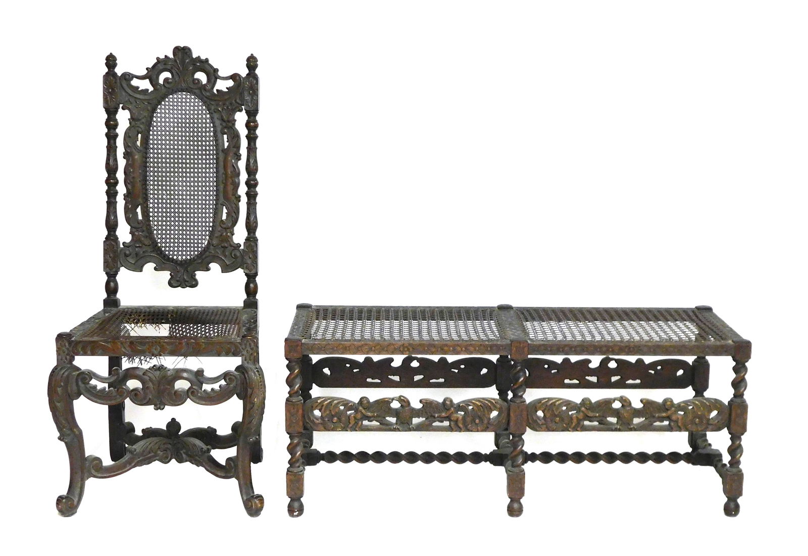 JACOBEAN STYLE CHAIR AND BENCH,