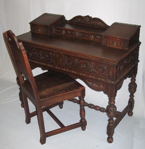 JACOBEAN STYLE DESK AND CHAIR.
