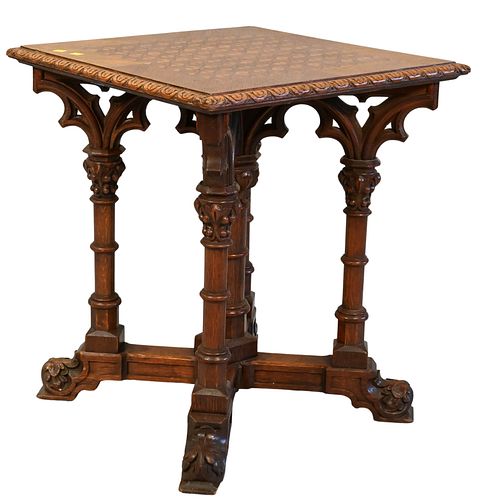 JACOBEAN STYLE INLAID OAK CENTER