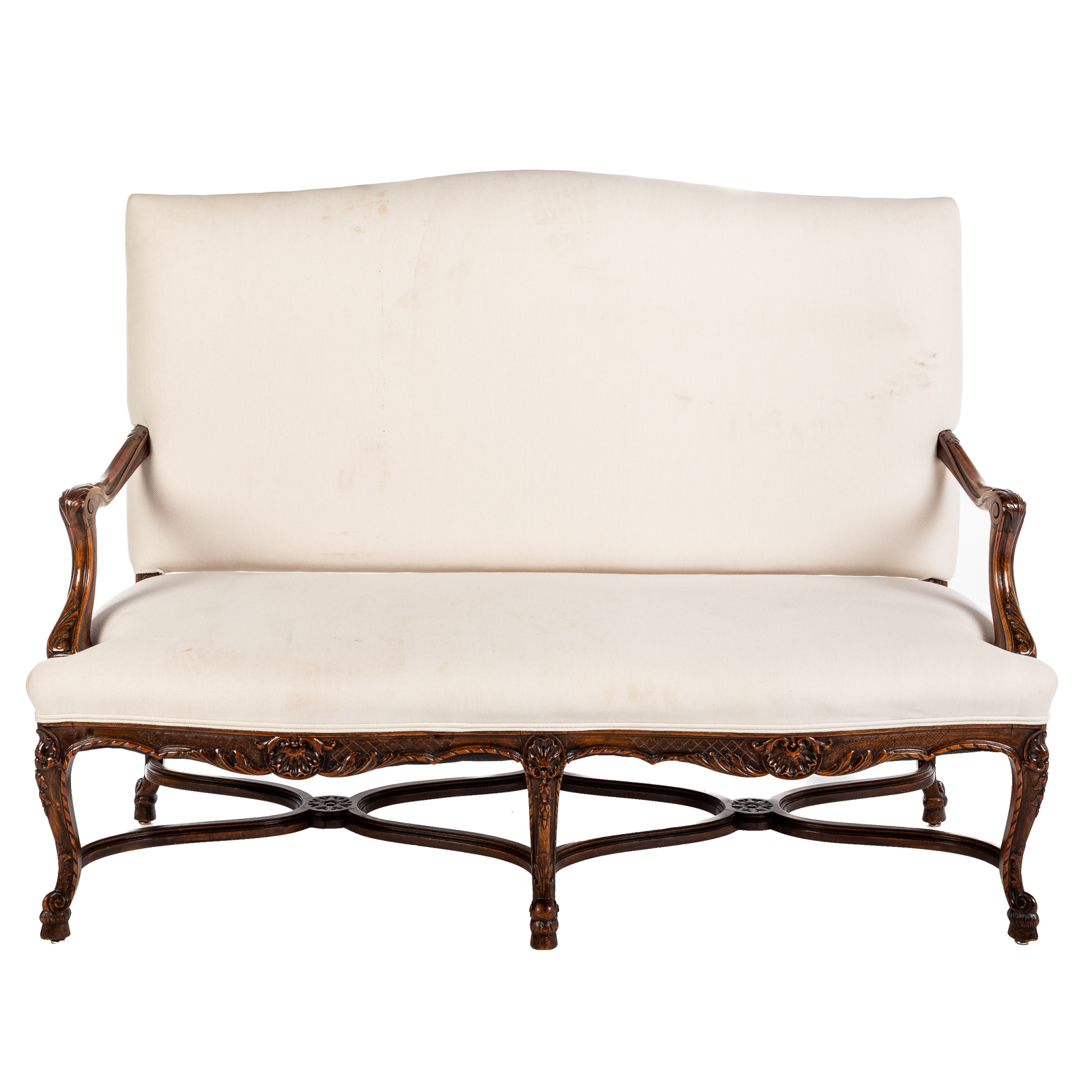 JACOBEAN STYLE UPHOLSTERED SETTEE