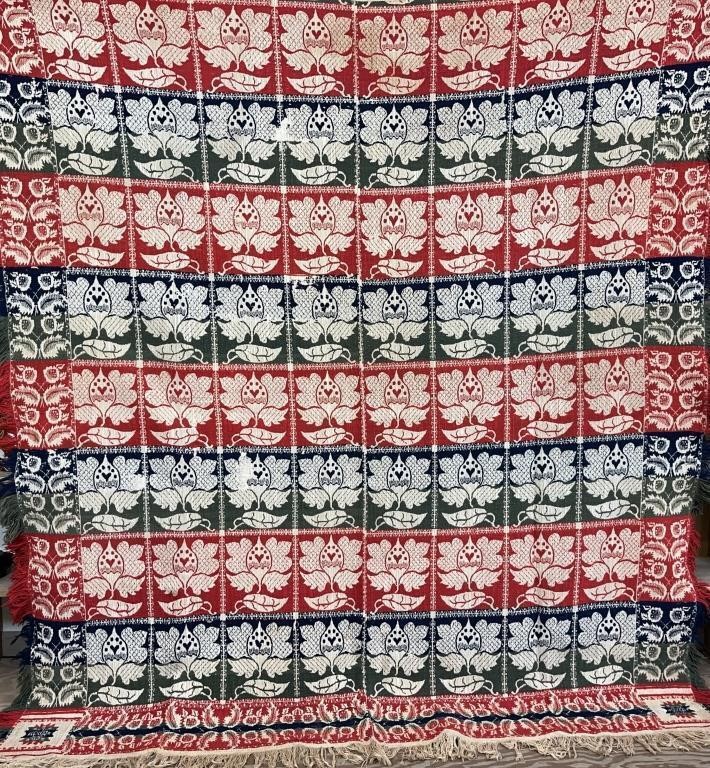 JACQUARD COVERLET CA. 1850; RED,