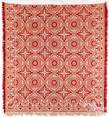 JACQUARD COVERLET, DATED 1856Red