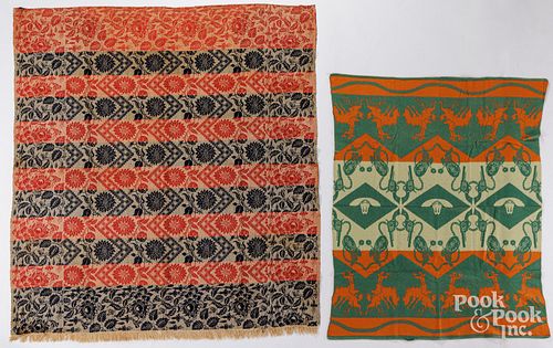 JACQUARD COVERLET, MID 19TH C.,