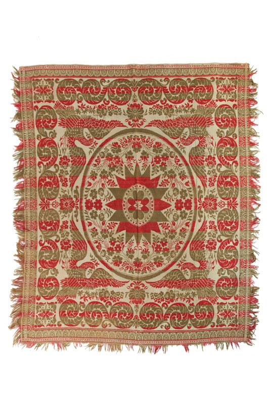 JACQUARD  COVERLET.  Unsigned 