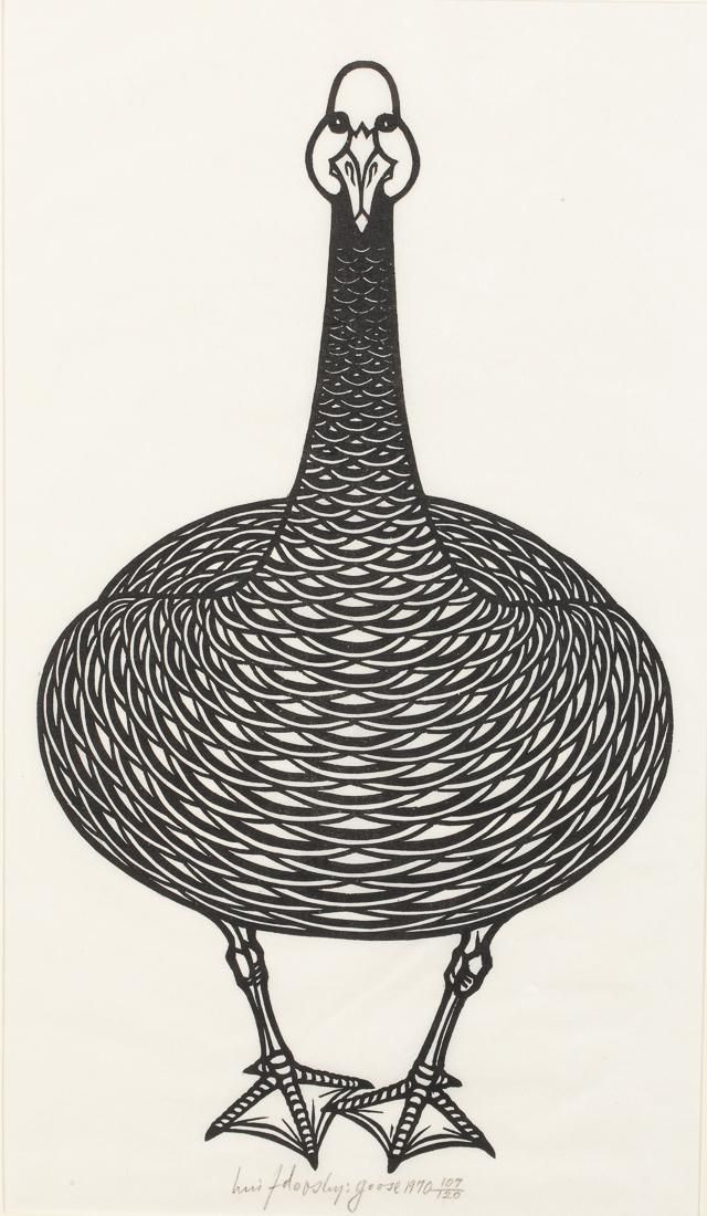 JACQUES HNIZDOVSKY, GOOSE, WOODCUT,