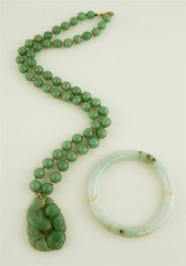 JADE, AGATE AND 14K YELLOW GOL