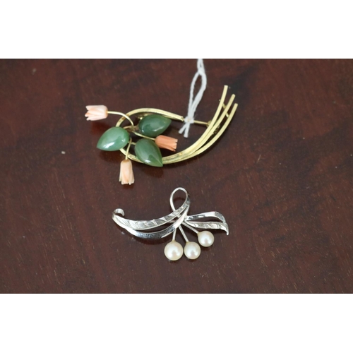 Jade and coral brooch, along with a