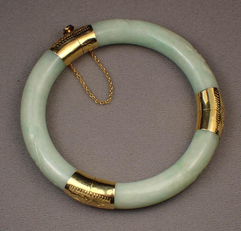 JADE AND FOURTEEN KARAT GOLD BANGLE