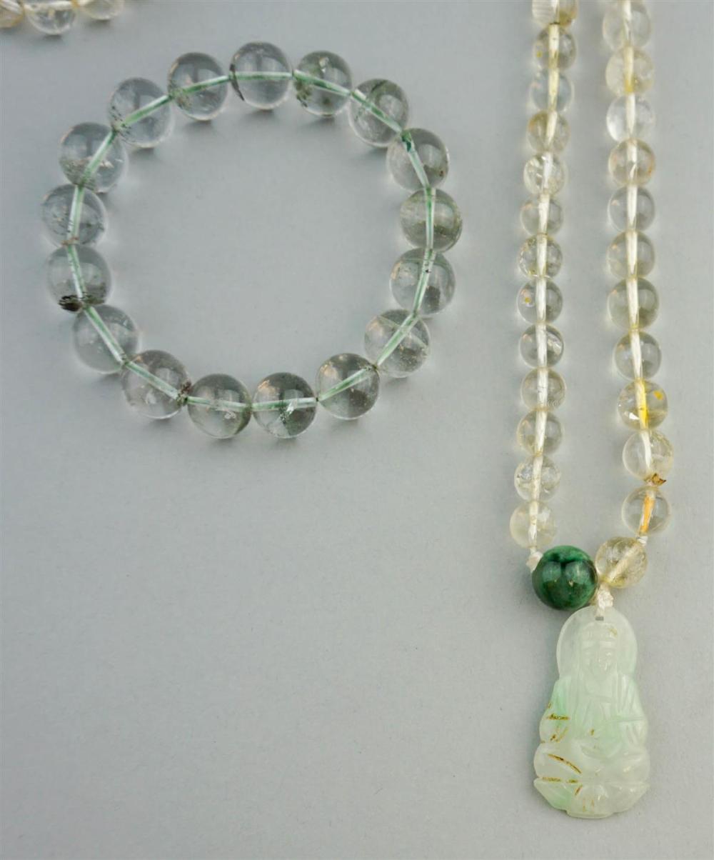 JADE AND QUARTZ BEAD NECKLACE AND