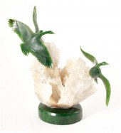 Jade and quartz sculpture by L