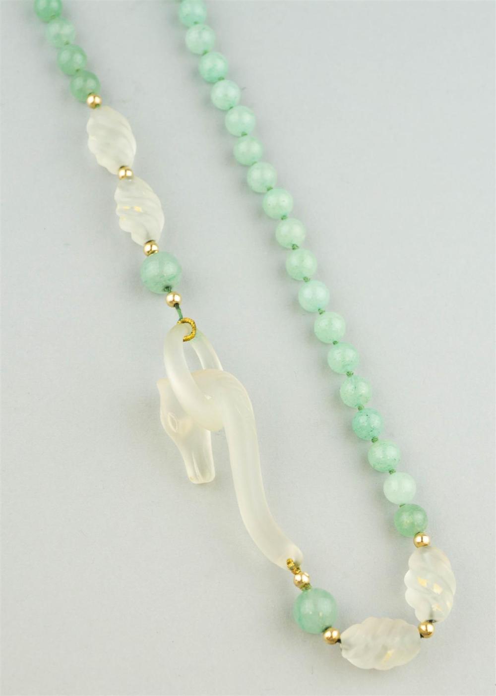 JADE BEAD AND FROSTED QUARTZ