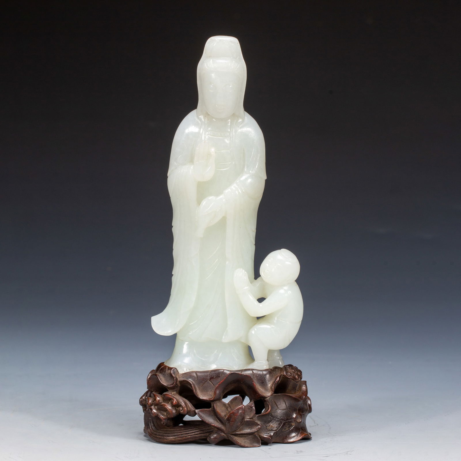 JADE - CARVED STATUE OF GUANYIN