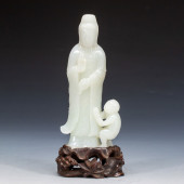 JADE - CARVED STATUE OF GUANYI