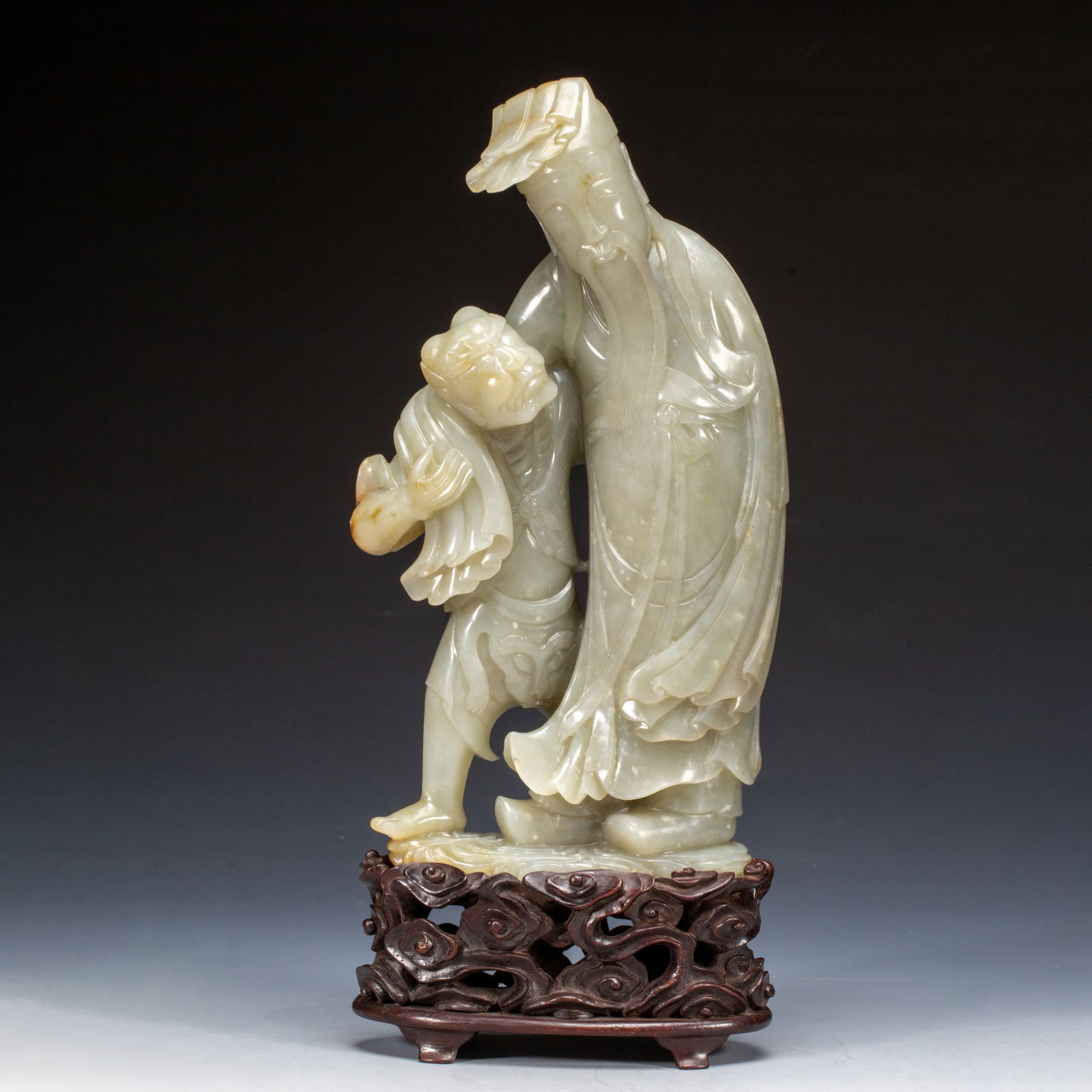 JADE - CARVED STATUE OF ELDER AND