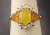JADE, CITRINE AND DIAMOND RING