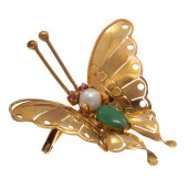 JADE, CULTURED PEARL, 14K YELL