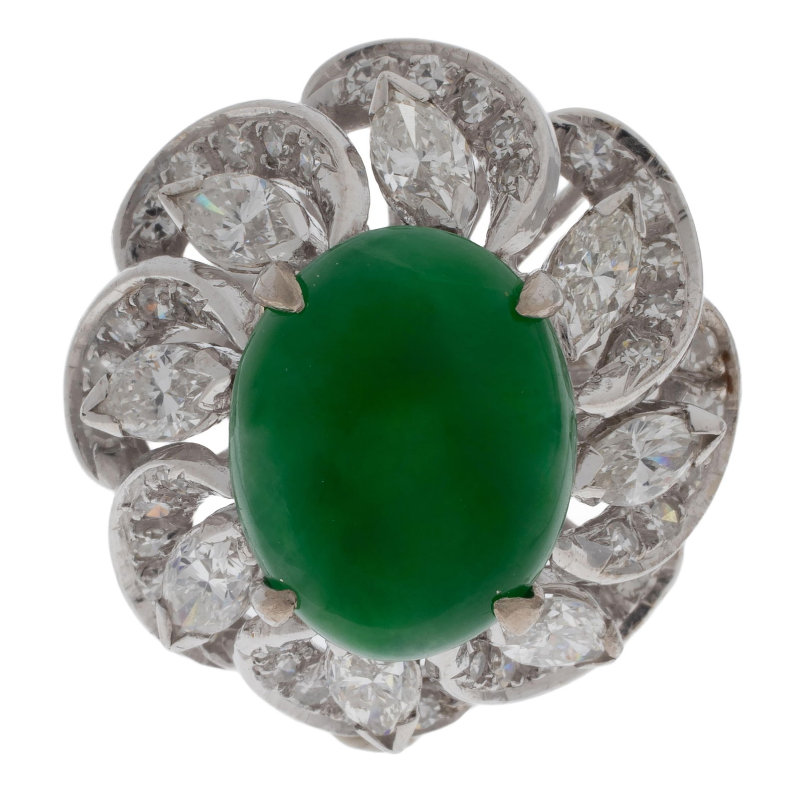 JADE, DIAMOND, 14K WHITE GOLD