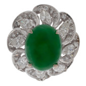 JADE, DIAMOND, 14K WHITE GOLD