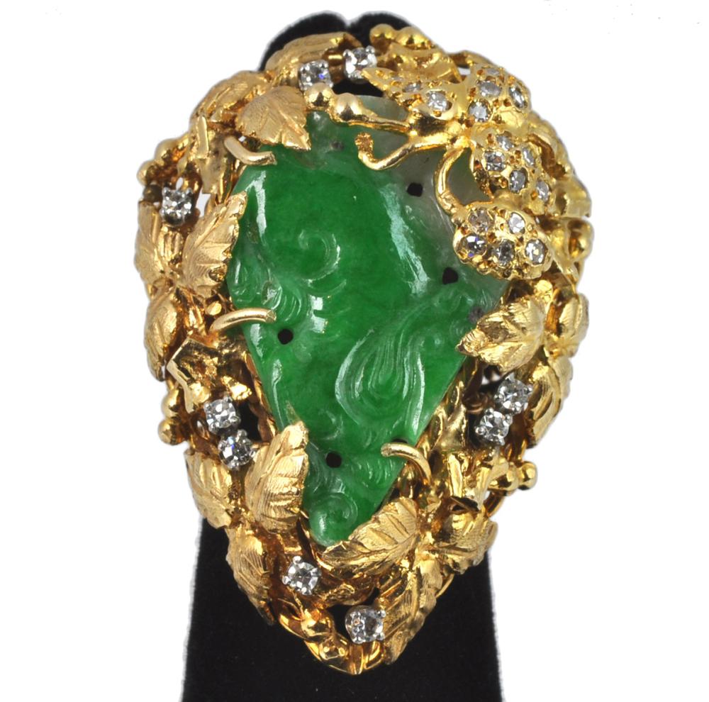 JADE, DIAMOND & 14K YELLOW GOLD