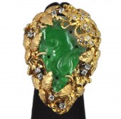JADE, DIAMOND & 14K YELLOW GOL