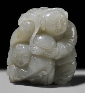 Jade Figural Group Qing Dynast
