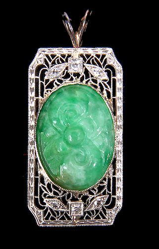 JADE PENDANTAN ART DECO 14K WHITE