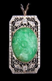 JADE PENDANTAN ART DECO 14K WH