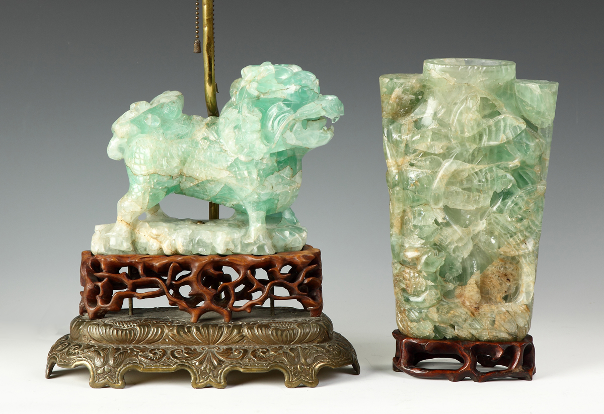 Jade Quartz Lamp Base w/Foo DogLate