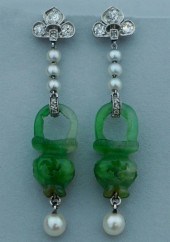 JADE, SEED PEARL AND DIAMOND D