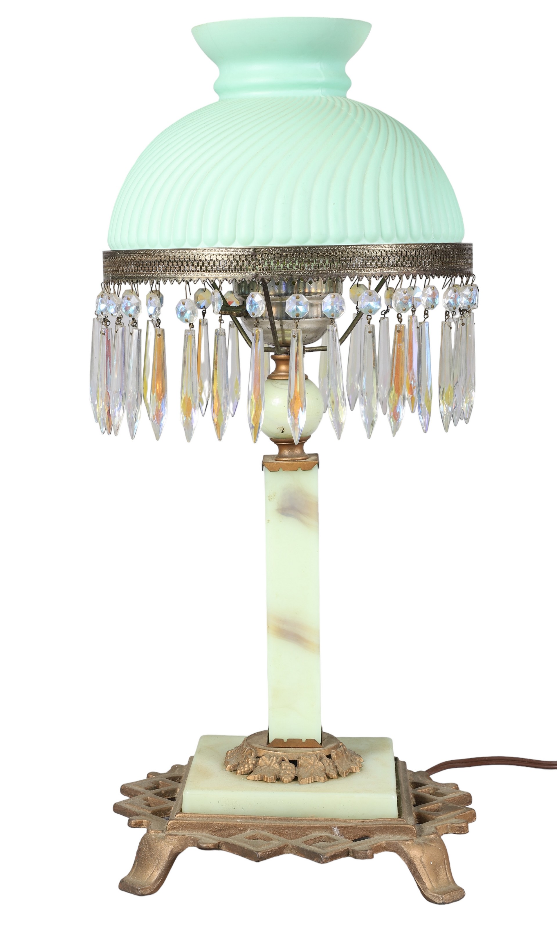 Jadeite table lamp, bronze