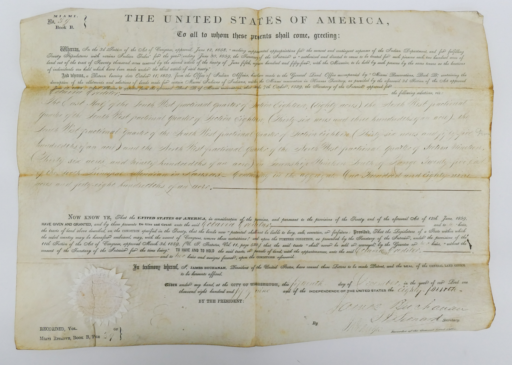 James Buchanan Secretary Signed