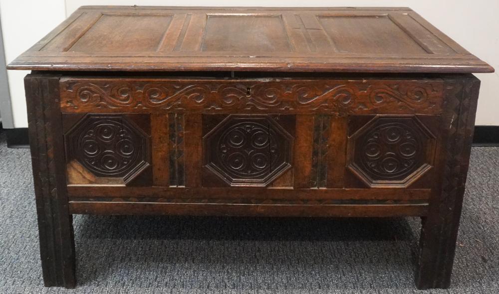 JAMES II CARVED OAK BLANKET CHEST