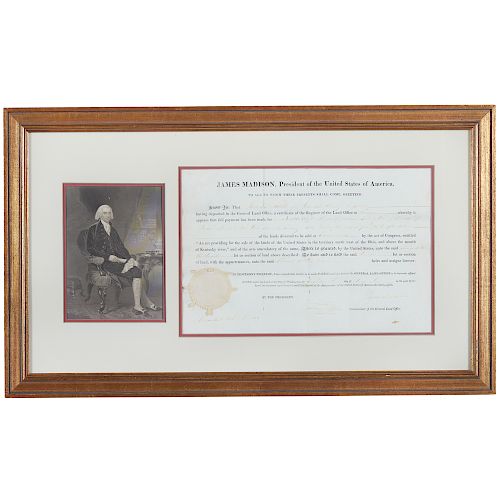 JAMES MADISON 1813 LAND GRANTFramed