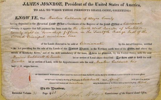 James Monroe  signed document  1819