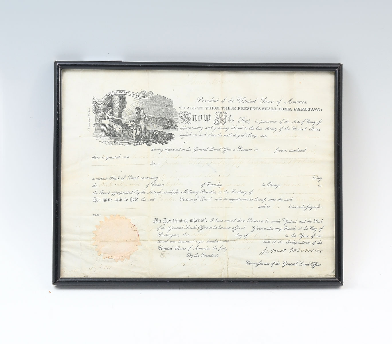 JAMES MONROE SIGNED LAND GRANT: