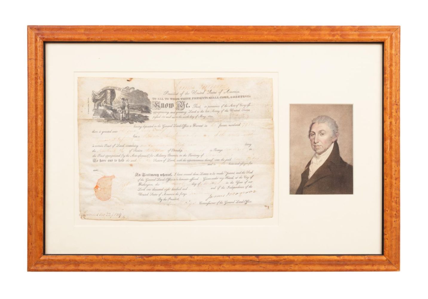 JAMES MONROE SIGNED LAND GRANT,