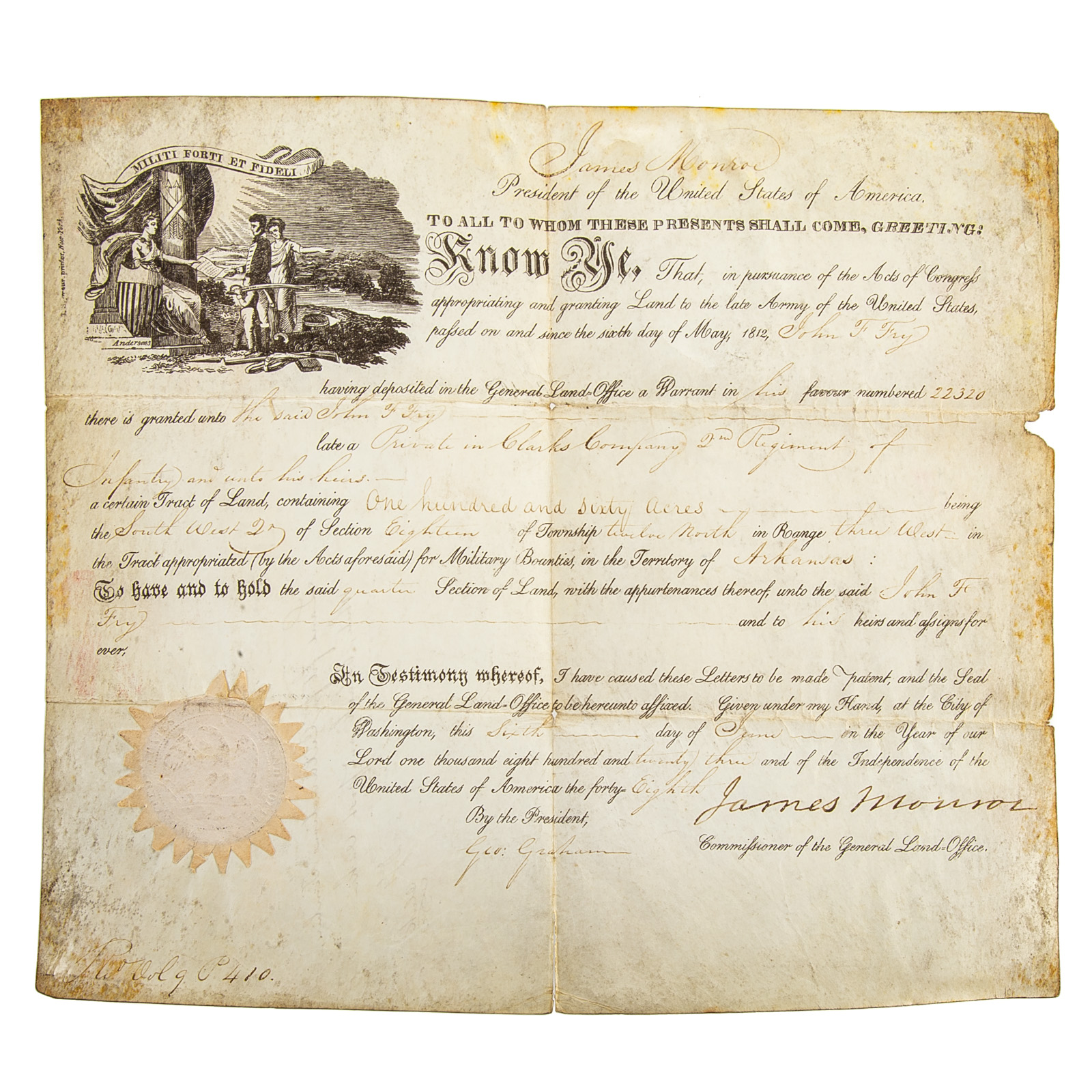 JAMES MONROE, SIGNED MILITARY