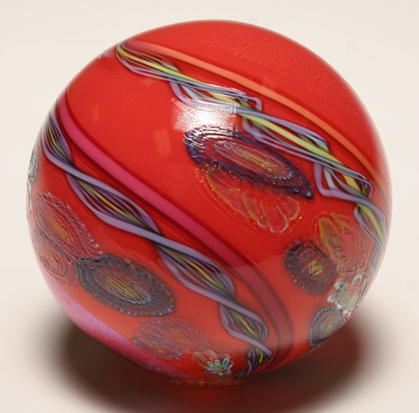 James Nowak red studio glass orb,