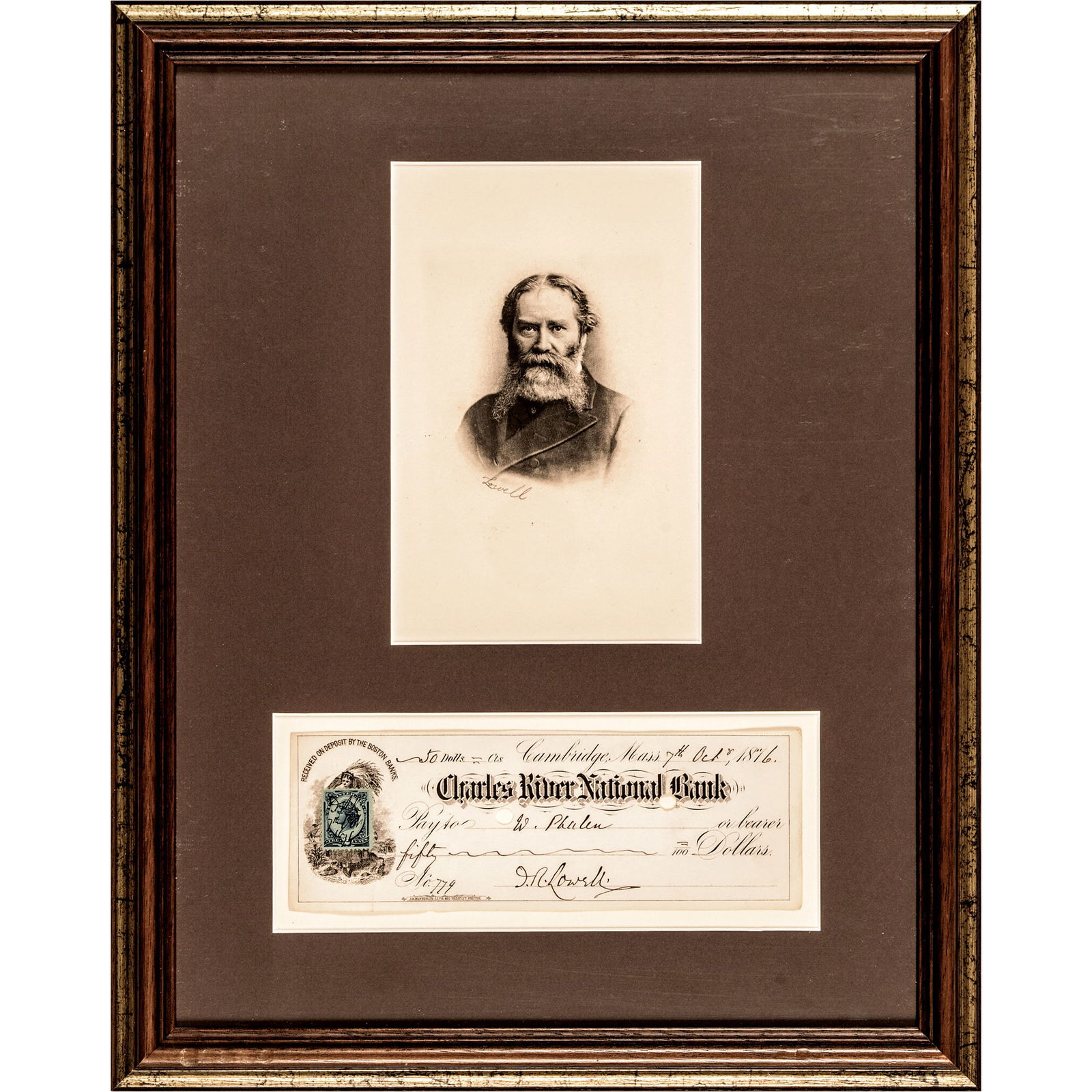 JAMES RUSSELL LOWELL SIGNED CHECK +