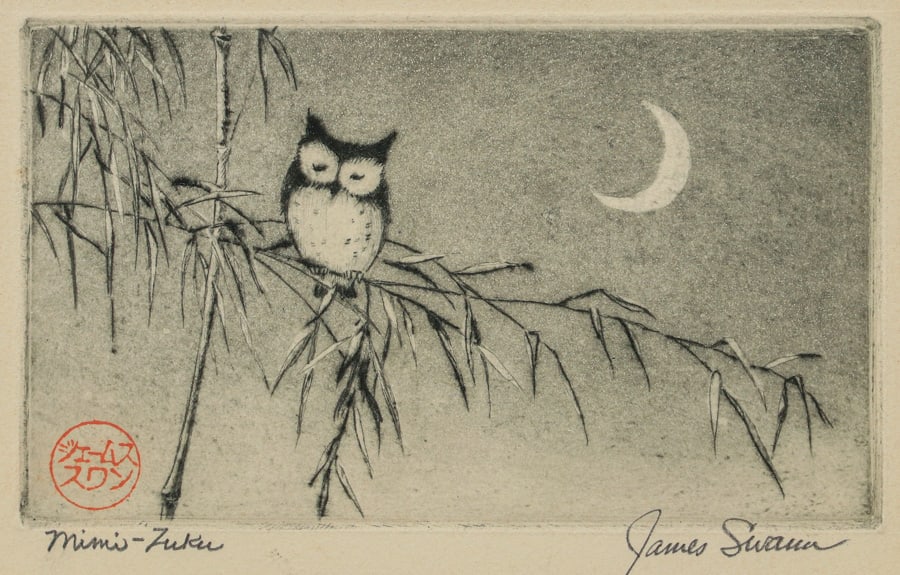JAMES SWANN (1905-1985) OWL ETCHING